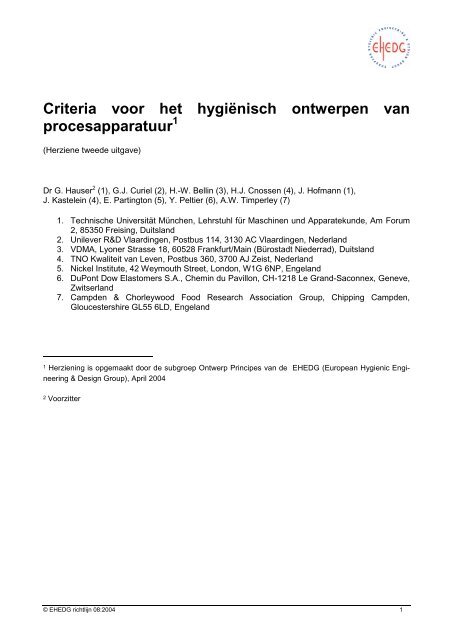 criteria voor het hygiÃ«nisch ontwerpen van procesapparatuur - ehedg