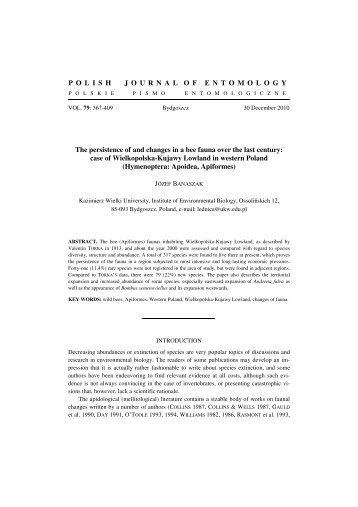 BANASZAK J. The persistence of and changes in bee fauna over the ...