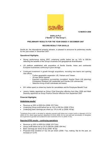 âSavillsâ or âthe Groupâ - Investor relations