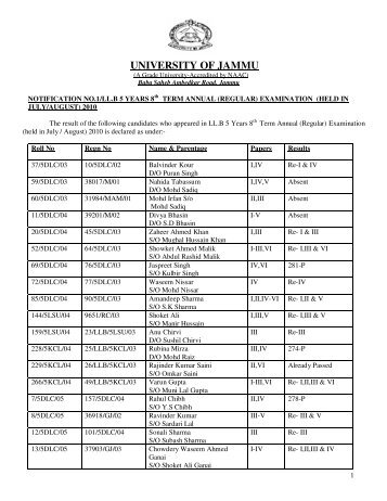 CONTROLLER OF EXAMINATIONS - University of Jammu