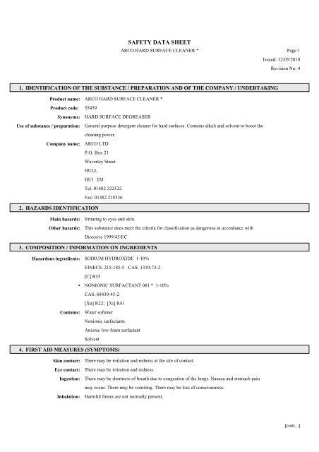 SAFETY DATA SHEET - Arco