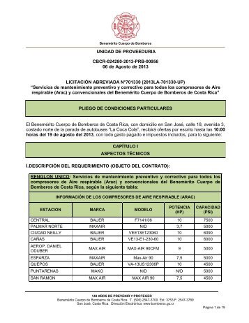 pliego de condiciones particulares - Cuerpo de Bomberos de Costa ...