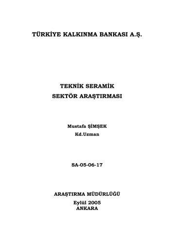 Teknik Seramik Sektör Araştırması - Türkiye Kalkınma Bankası