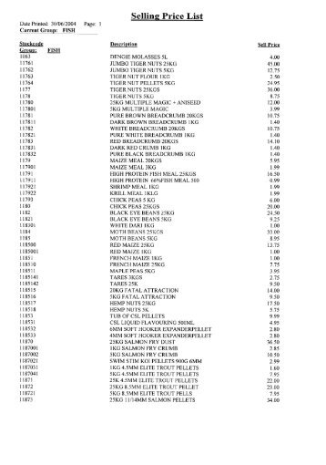 Selling Price List - Verulam Angling Club