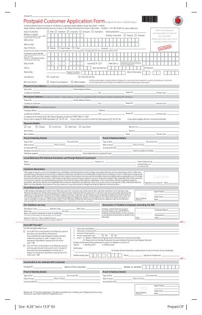 Postpaid Customer Application Form - Vodafone