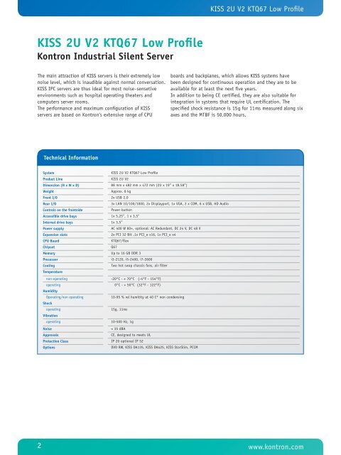 Datasheet KISS 2U V2 KTQ67 Low Profile - Kontron