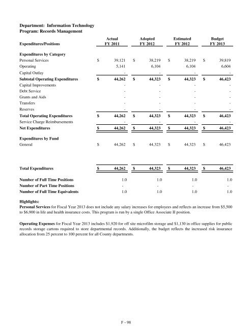 Fiscal Year 2013 Recommended Budget Book - Lake County