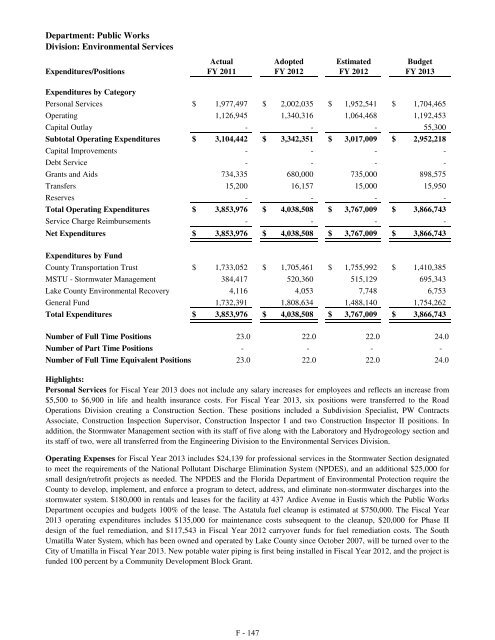 Fiscal Year 2013 Recommended Budget Book - Lake County