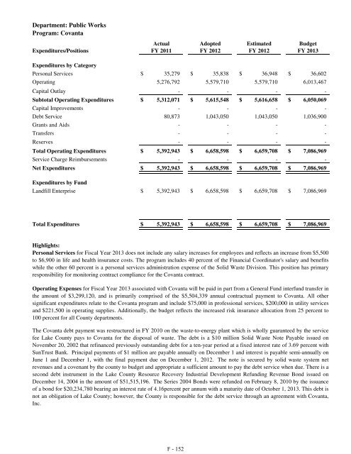 Fiscal Year 2013 Recommended Budget Book - Lake County