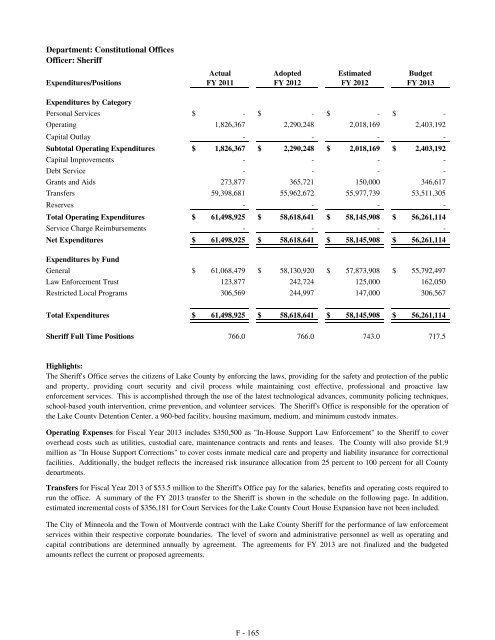 Fiscal Year 2013 Recommended Budget Book - Lake County