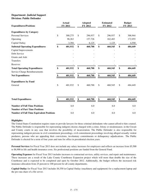 Fiscal Year 2013 Recommended Budget Book - Lake County