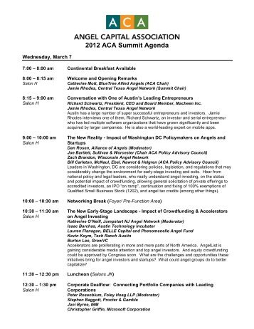 2012 ACA Summit Agenda - Angel Capital Association