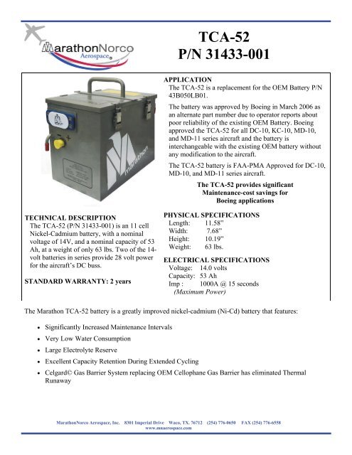 Detailed Data Sheet - MarathonNorco Aerospace