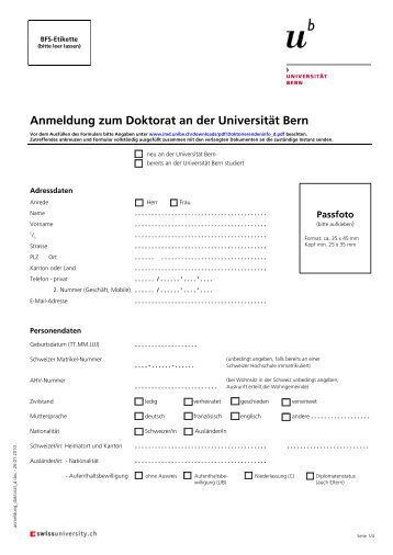 Anmeldung zum Doktorat an der Universität Bern - Institut für ...