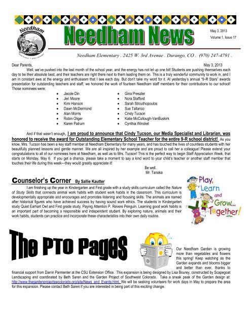 Parent Newsletter 5 3 13pdf Needham Elementary