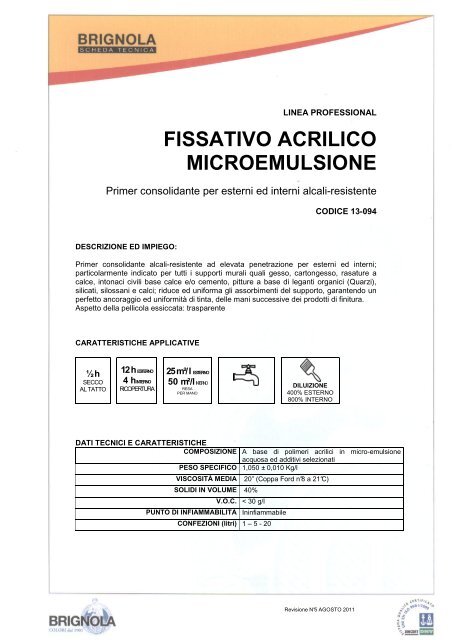 FISSATIVO ACRILICO MICROEMULSIONE - Brignola