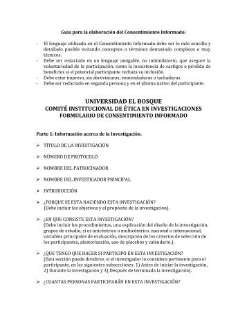 Formato de consentimiento informado - Universidad El Bosque