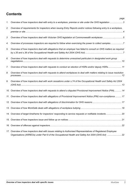 Overview of how inspectors deal with specific ... - WorkSafe Victoria