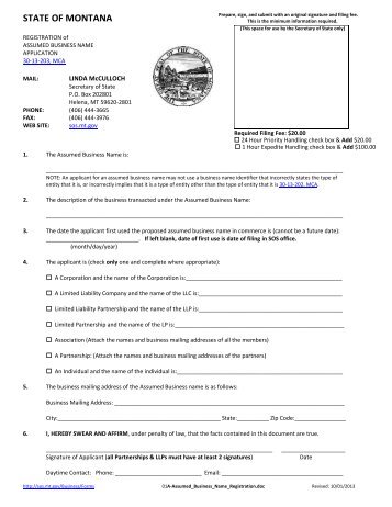 Registration of Assumed Business Name Application - the Montana ...