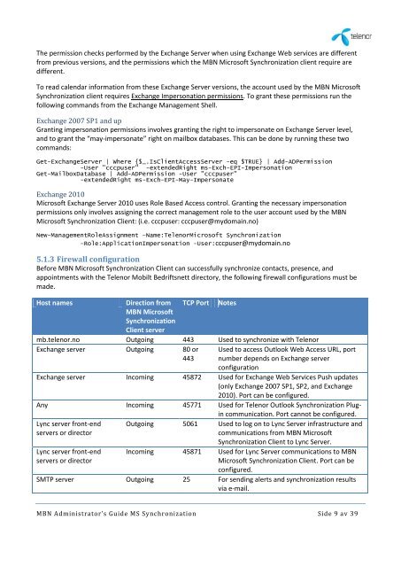 MBN Administrator's Guide MS Synkronisering - Telenor