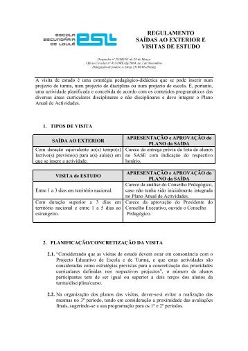 REGULAMENTO SAÃDAS AO EXTERIOR E VISITAS DE ESTUDO