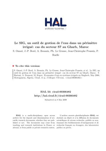 Le SIG, un outil de gestion de l'eau dans un périmètre irrigué - HAL ...