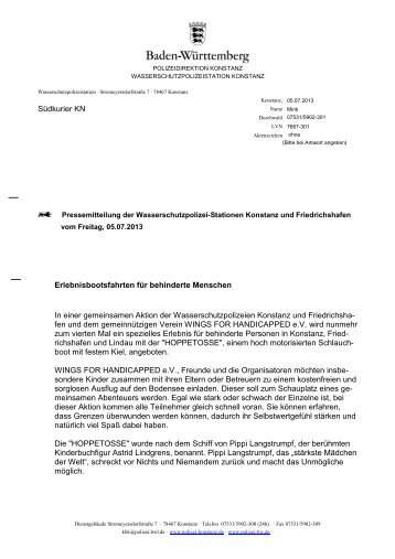 Pressemitteilung der Wasserschutzpolizei-Stationen Konstanz und ...