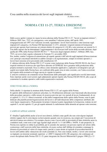 NORMA CEI 11 27, TERZA EDIZIONE - Sicurweb