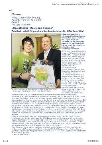 Neue OsnabrÃ¼cker Zeitung, 19. April 2008 - Dr. Martin Schwanholz