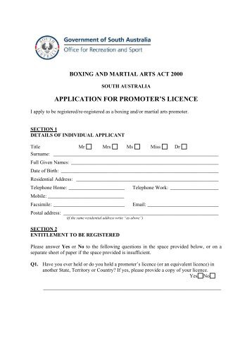 Promoters application - Office for Recreation and Sport