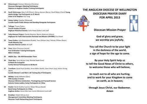 THE ANGLICAN DIOCESE OF WELLINGTON DIOCESAN PRAYER ...