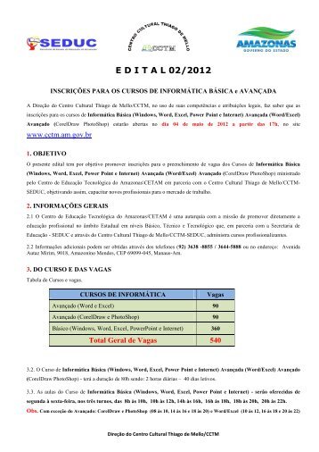 E D I T A L 02/2012 - Centro Cultural Thiago de Melo