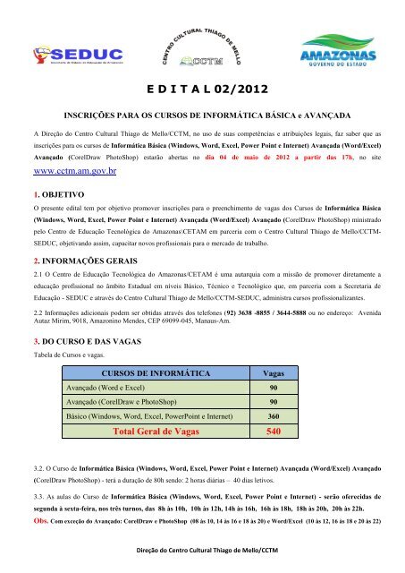 E D I T A L 02/2012 - Centro Cultural Thiago de Melo