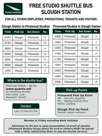 FREE STUDIO SHUTTLE BUS SLOUGH STATION - Pinewood Studios