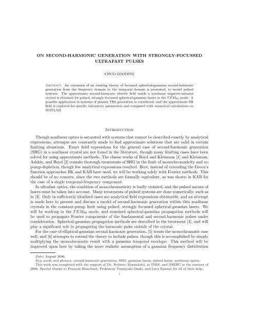 on second-harmonic generation with strongly-focussed ... - CUMC