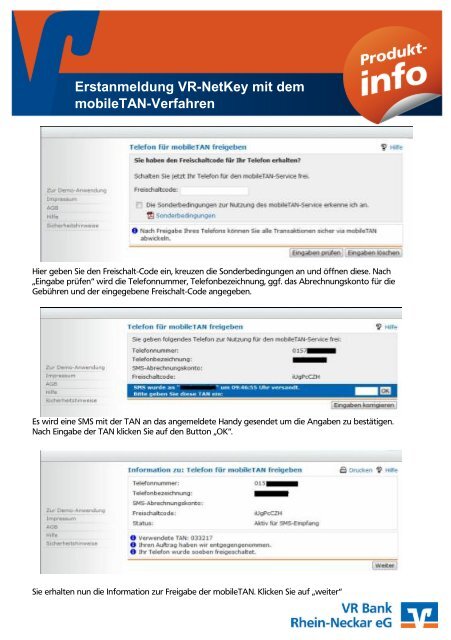 Erstanmeldung VR-NetKey mit dem mobileTAN-Verfahren