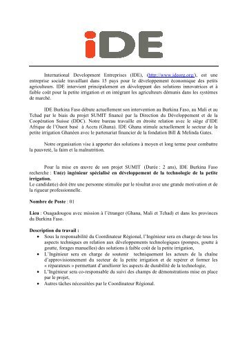 Annonce de poste d'IngÃ©nieur _DÃ©veloppement de la ... - Cop Horti