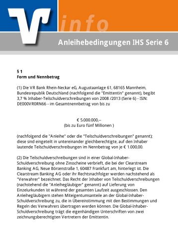 Anleihebedingungen IHS Serie 6 - VR Bank Rhein-Neckar eG