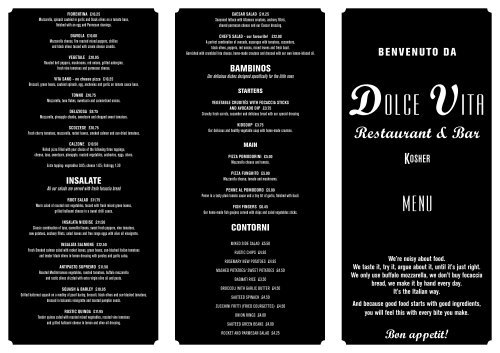 Food Menu Dolce Vita Restaurant
