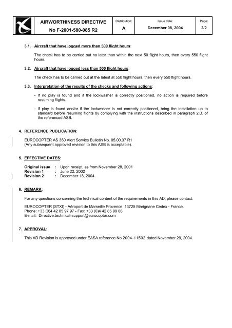 AIRWORTHINESS DIRECTIVE No F-2001-580-085 R2 A ...