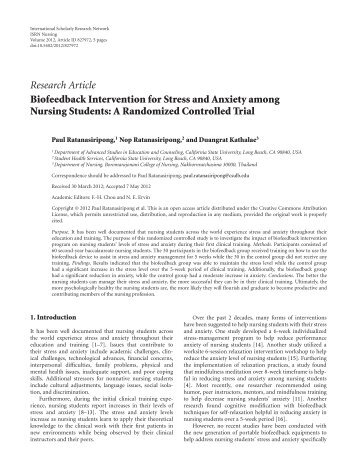 Research Article Biofeedback Intervention for Stress and Anxiety ...