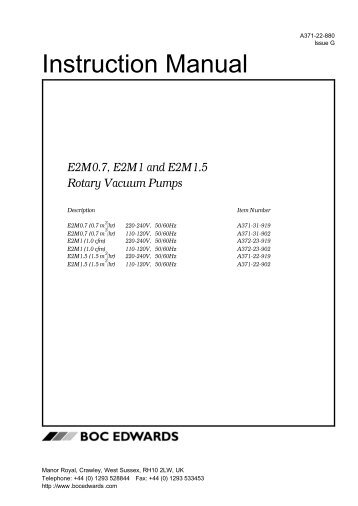 E2M0.7, E2M1 And E2M1.5 Rotary Vacuum Pumps