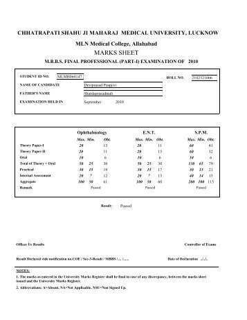 MARKS SHEET