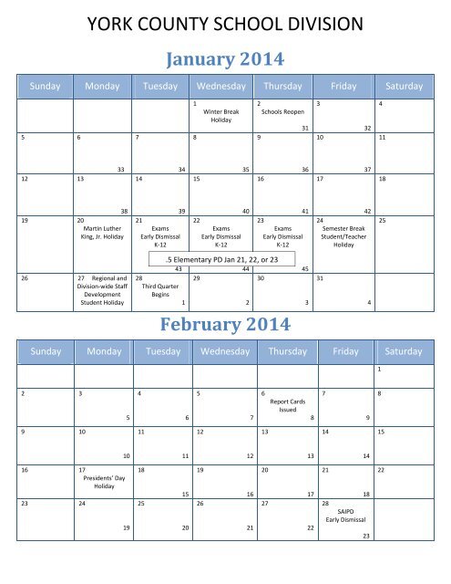 2013-14 School Calendar - York County Schools