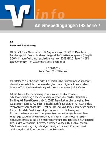 Anleihebedingungen IHS Serie 7 - VR Bank Rhein-Neckar eG