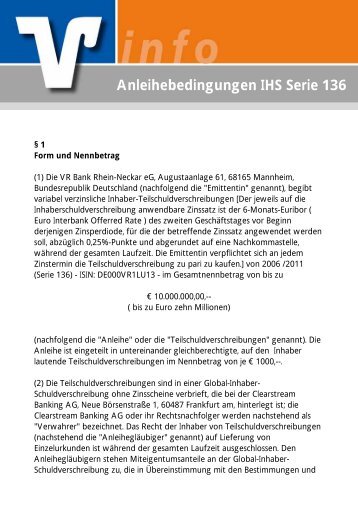 Anleihebedingungen IHS Serie 136 - VR Bank Rhein-Neckar eG