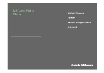 M&A and FDI in China