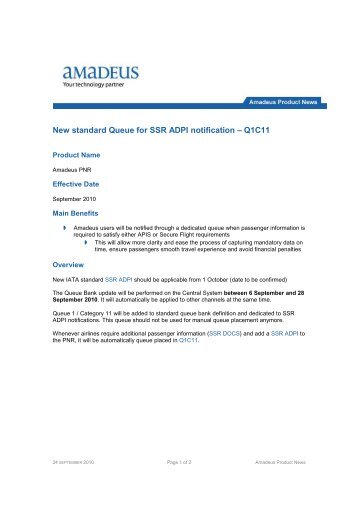 2010-09-24 New standard Queue for SSR ADPI ... - Amadeus
