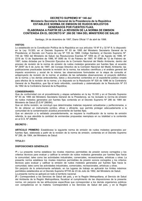 DECRETO SUPREMO NÂ° 146 del Ministerio SecretarÃ­a ... - Asimet