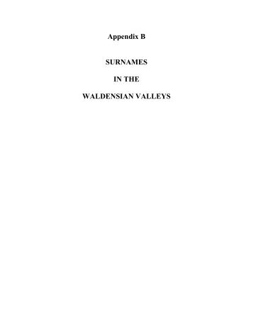 PRIMARY WALDENSIAN SURNAMES